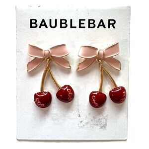 BaubleBar Pink Bow Cherry Earrings Valentine’s Day pink red novelty